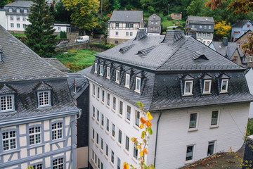 Fototapeta na wymiar view of the city of Monschau from the top of a hill, Germany