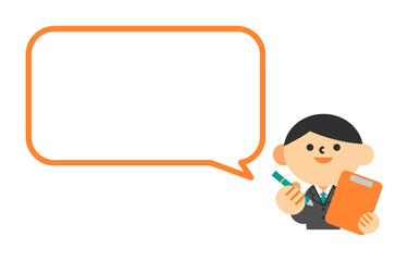 ビジネス　スーツ　上半身　フラット　男性　提案　案内　見積もり　吹き出し