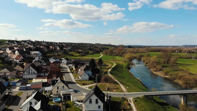 bamberg bavaria germany aerial of rural neighbourhood and a small river