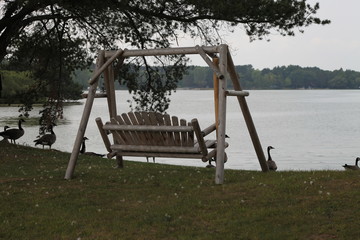 wood swing, outdoor, naturally, lake, 