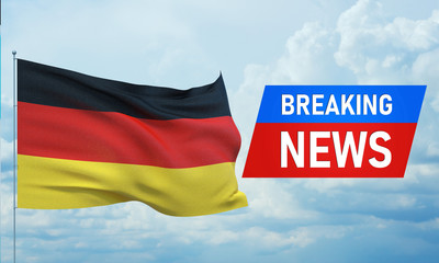 Breaking news. World news with backgorund waving national flag of Germany. 3D illustration.