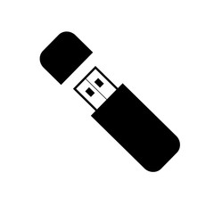 Black usb flash drive icon with cover, vector isolated on white background. Connectors and sockets for PC and mobile devices.