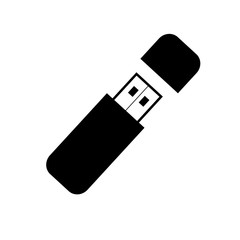 Black usb flash drive icon with cover, vector isolated on white background. Connectors and sockets for PC and mobile devices.