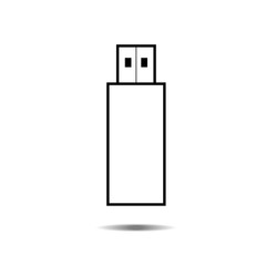 USB flash drive icon with shadow, vector isolated on white background. Connectors and sockets for PC and mobile devices.
