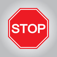 Red Stop Sign isolated on gray background. Traffic regulatory warning stop symbol. Vector illustration, EPS10.