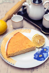 tea or coffee time with a piece of lemon cake
