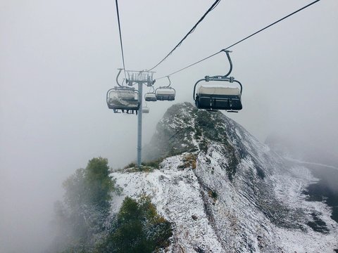 Overhead Cable Car Over Sea Against Sky