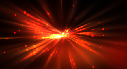 Dynamic moving burst of light. Beautiful shinning background of colorful lights. Vibrant energy display of a star with glowing light rays and particles.