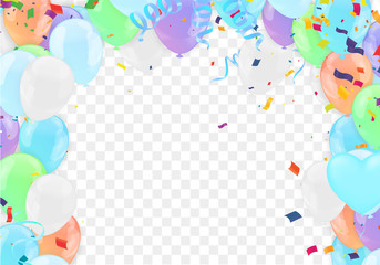 Group of Colour Glossy Helium Balloons Background. Set of Balloons for Birthday,Vector Illustration EPS 10