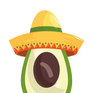 Mexican avocado with hat design, Mexico culture tourism landmark latin and party theme Vector illustration