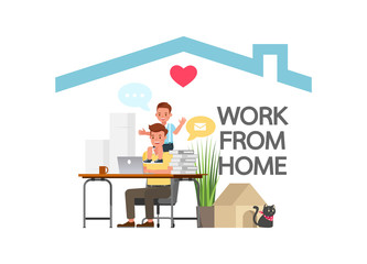 Stay home during the coronavirus epidemic. Social distancing, self-isolation concept. Man working at home. Character vector design. no2