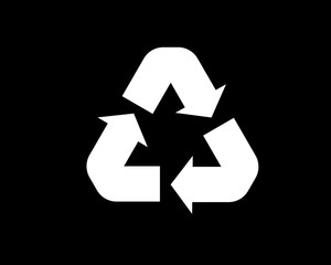 White recycle icon vector. Flat icon isolated on the black background. Vector illustration.