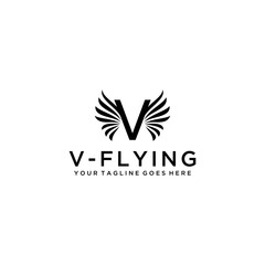 Luxury fly wings with V sign icon logo vector template design