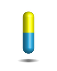 Yellow and blue medical drugs icon or Tablets icon symbol 3D isolated on white background