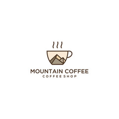 Coffee logo design Vector Mountain sign illustration template.