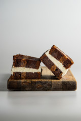 Ice cream sandwich with banana bread and vanilla ice cream