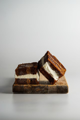 Ice cream sandwich with banana bread and vanilla ice cream