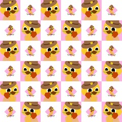 Yellow Birds Use Hat While Biting Flower, Cute Illustration, Cartoon Funny Character, Pattern Wallpaper 