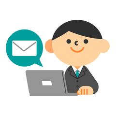 ビジネス　スーツ　上半身　フラット　男性　ノートパソコン　メール