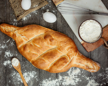 top view of georgian baton bread shotis puri
