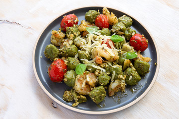 Spinach Gnocchi with Basil Sauce & tomatoes