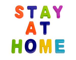 Text STAY AT HOME on a white background.