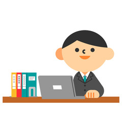 ビジネス　スーツ　フラット　ノートパソコン　デスク　男性