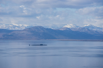 Seascape with a submarine in Avachinskaya Bay, Kamchatka