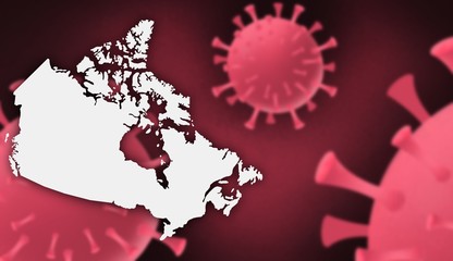 Canada  corona virus update with  map on corona virus background,report new case,total deaths,new deaths,serious critical,active cases,total recovered,virus spread  Wuhan China to worldwide,outbreak