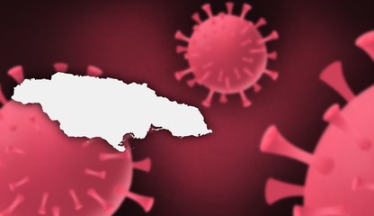 Jamaica corona virus update with  map on corona virus background,report new case,total deaths,new deaths,serious critical,active cases,total recovered,virus spread  Wuhan China to worldwide,outbreak