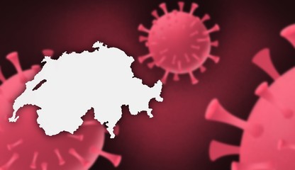 Switzerland  corona virus update with  map on corona virus background,report new case,total deaths,new deaths,serious critical,active cases,total recovered,virus spread  Wuhan China to worldwide,