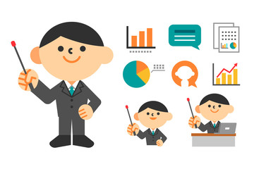 ビジネス　プレゼン　資料　会議　スーツ　人物　男性　セット