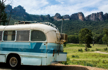 Abandoned bus in the mountains