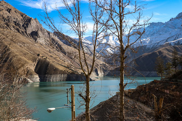 An amazing landscape of a beautiful dam with mountain background in Iran