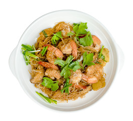 Baked Shrimp with vermicelli isolated on white background ,include clipping path
