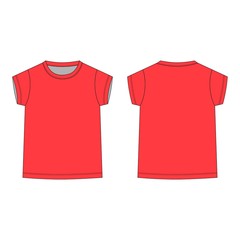 Childrens technical sketch tee shirt in red color. T-shirt blank template vector illustration isolated