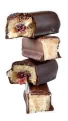 Chocolate marzipan bar with fruit filling isolated