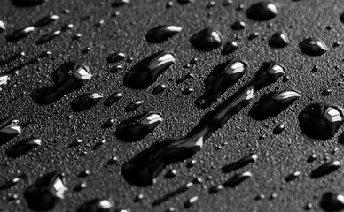 Water drops on black metal surface. 