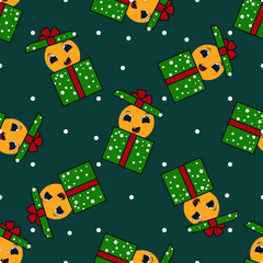 Christmas and Happy New Year seamless pattern with gift boxes. Trendy style. Vector design template.