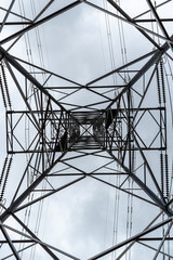 looking up inside high voltage power lines in australia