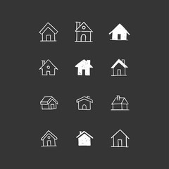 House doodle icons. Graphic design elements for stay at home campaign. Hand drawn illustrations.