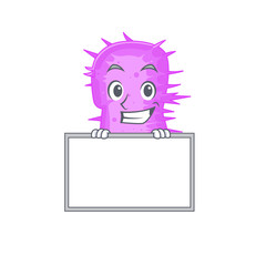 Smiling acinetobacter baumannii cartoon design style has a board