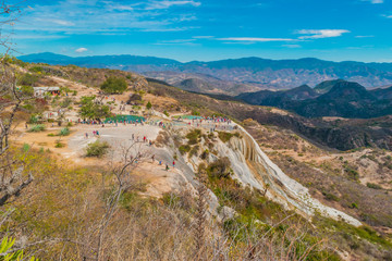 Panoramic view of the Hierve el agua petrificated waterfalls in Oaxaca