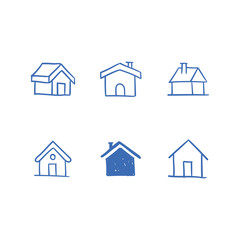 House doodle icons. Graphic design elements for stay at home campaign. Hand drawn illustrations.