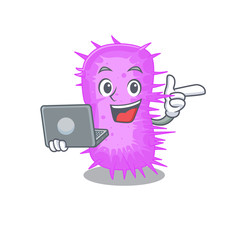 Cartoon character of acinetobacter baumannii clever student studying with a laptop