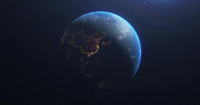 Planet Earth from Space Asia, China highlighted state borders and counties animation, elements of this image courtesy of NASA