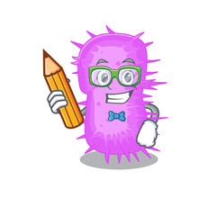 A brainy student acinetobacter baumannii cartoon character with pencil and glasses