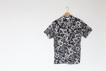  Hawaiian shirt  is clothes hanger on white background.