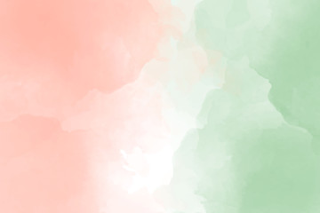 Delicate watercolor background of a beautiful peach and green color, delicate coral for invitation, greeting card.