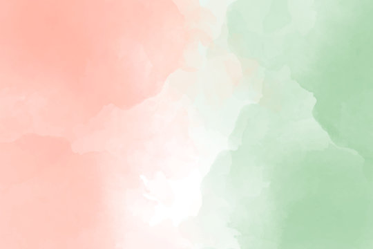 Delicate watercolor background of a beautiful peach and green color, delicate coral for invitation, greeting card.